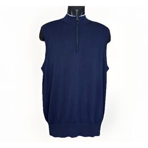 Peter Millar Sweater Vest Mens Large Navy Blue Silk/Cashmere/Cotton Quarter Zip